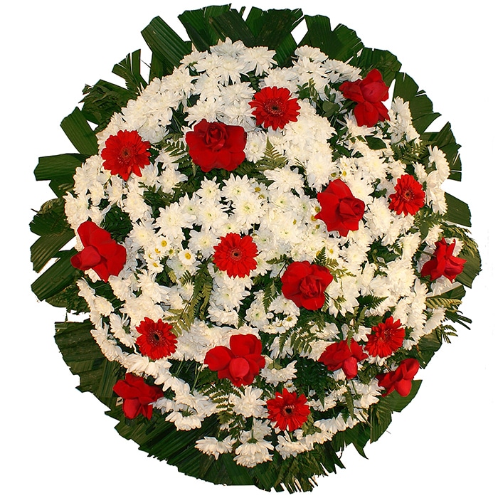 Coroa de flores naturais vermelha e branca P