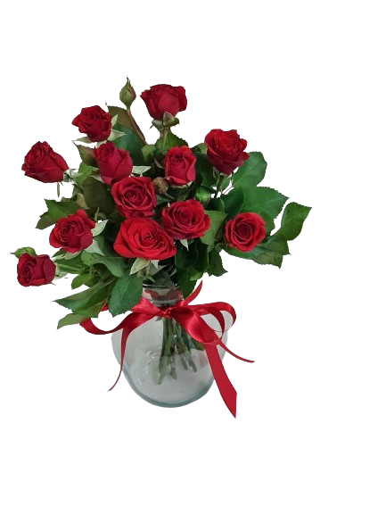 Vaso de mini rosas vermelhas