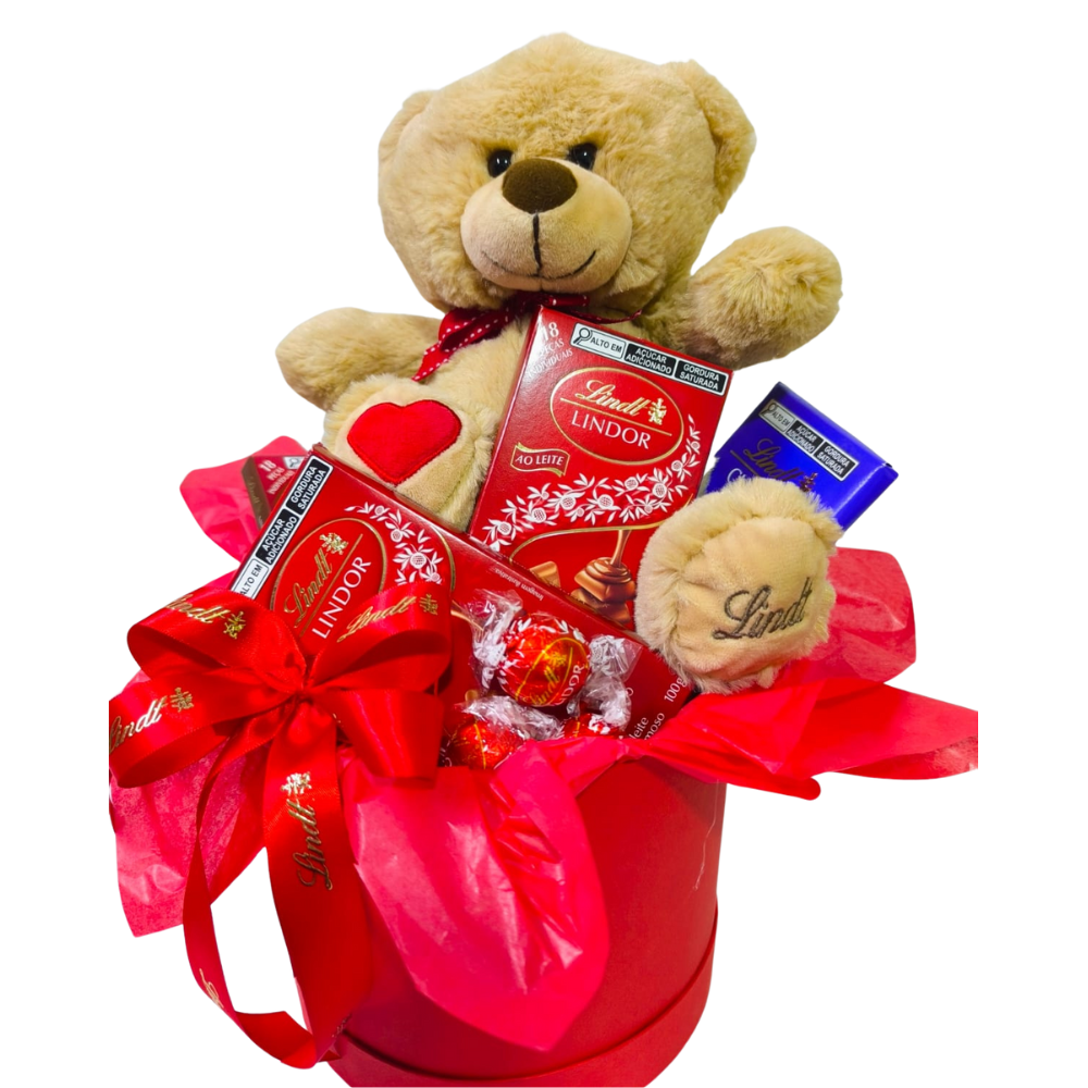 Cesta 4 Barras Lindt com Pelucia Premium