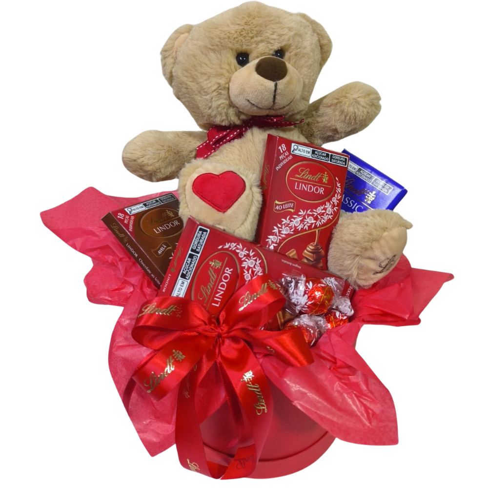 Cesta 4 Barras Lindt com Pelucia Premium