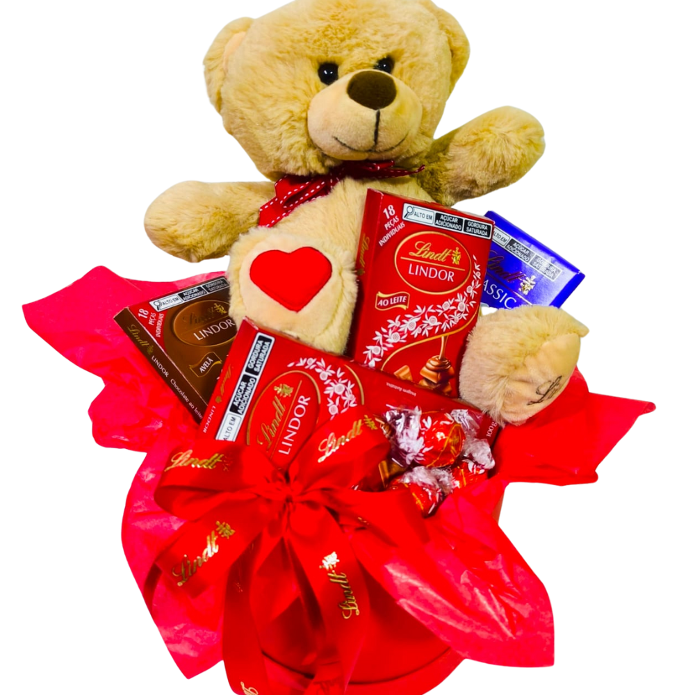 Cesta 4 Barras Lindt com Pelucia Premium