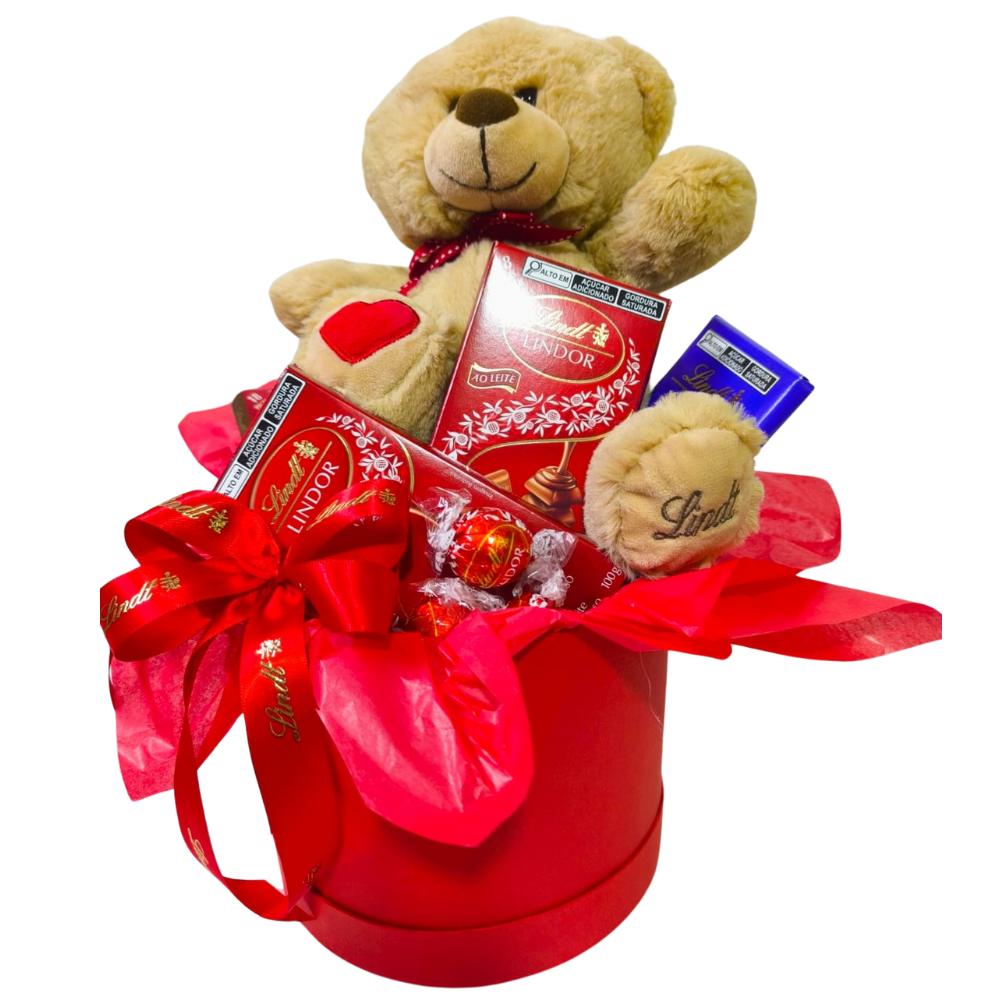 Cesta 4 Barras Lindt com Pelucia Premium